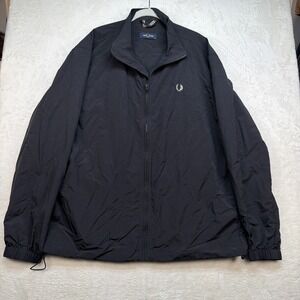 Fred Perry Jacket Mens XL Black Full Zip Lightweight Windbreaker Laurel Logo